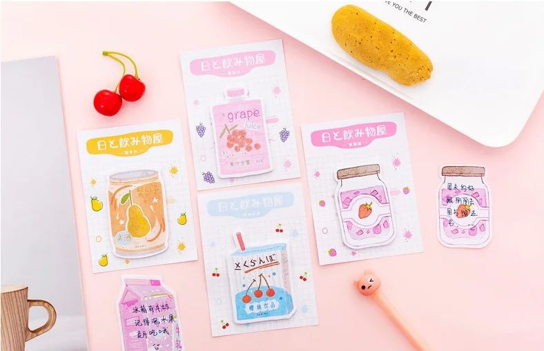 Cute Kawaii Sticky Note Various Drink Shapes Japanese Style Simple Solid Color Note Sticker Note Paper Office Notice Sticker