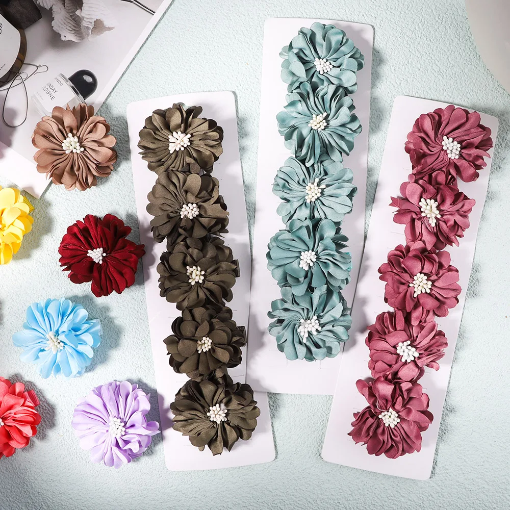 5Pcs Flower Hair Clips for Girl Sweet Chiffon Fabric Safety Hairpins Boutique Simulation Flower Headwear Kids Hair Accessories