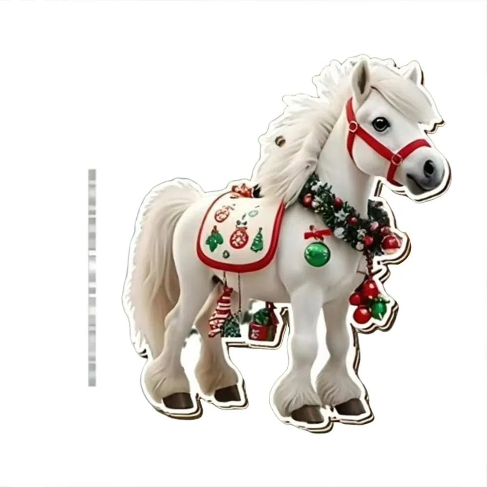 

New Year 2D Flat Christmas Hanging Pendant Ebony Horse Majesty Acrylic Horse Pendant Xmas Tree Hanging Ornament Navidad Decor