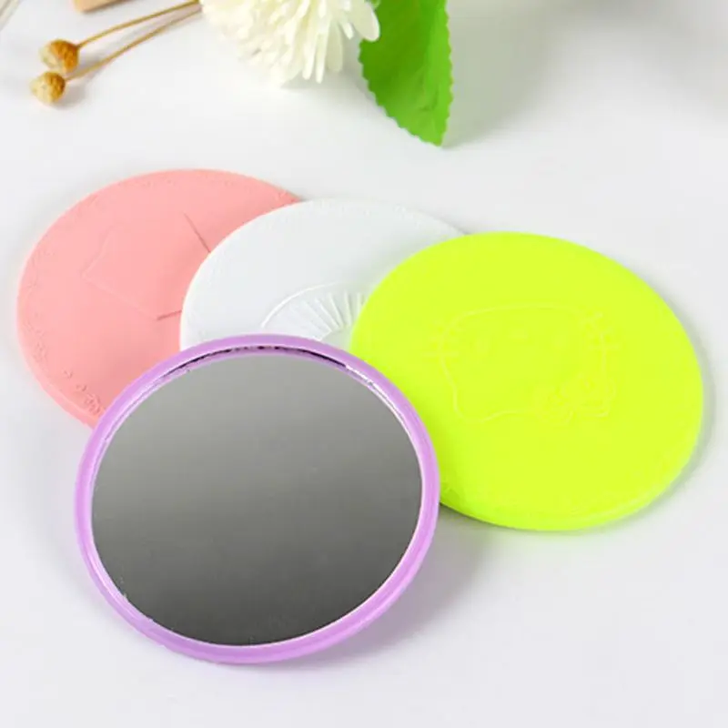 DA31 Creative Cartoon Embossed Round Mini Pocket Makeup Mirror Single Side Compact Cosmetic Tool Travel Portable