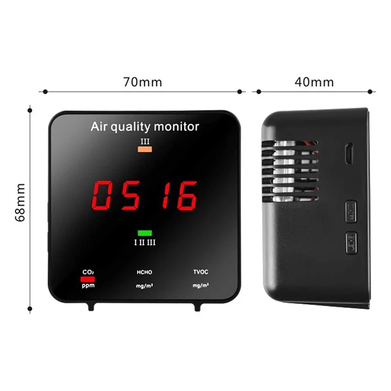 Capteur de qualité de l'air intérieur, testeur de formaldéhyde adapté au dioxyde de carbone TVOC carbone