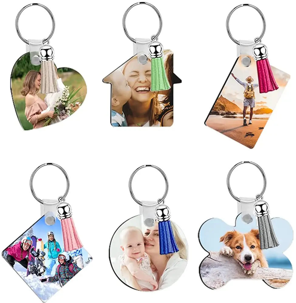 

Free Shipping 40 Sets/Lot Sublimation Blanks Mdf Keychain Set Tassel Pendant Keyring For DIY Making And Ornament Crafts