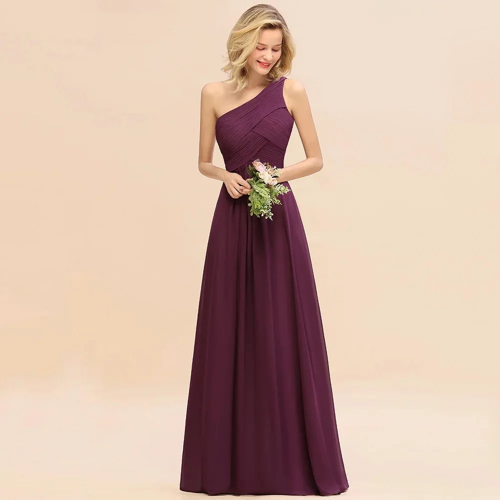 

Elegant Burgundy One Shoulder Bridesmaid Dress Chiffon Sleeveless A-Line Pleated Evening Dresses Wedding Guest Gown Customized