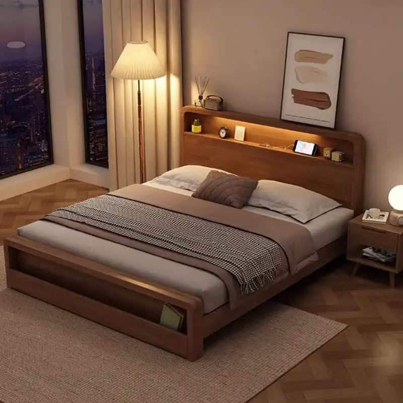 

Style Elegant Double Bed Vintage Wooden Normal Japanese Metal Double Bed Modern Adults Queen Cama Matrimonial Bedrooms Furniture