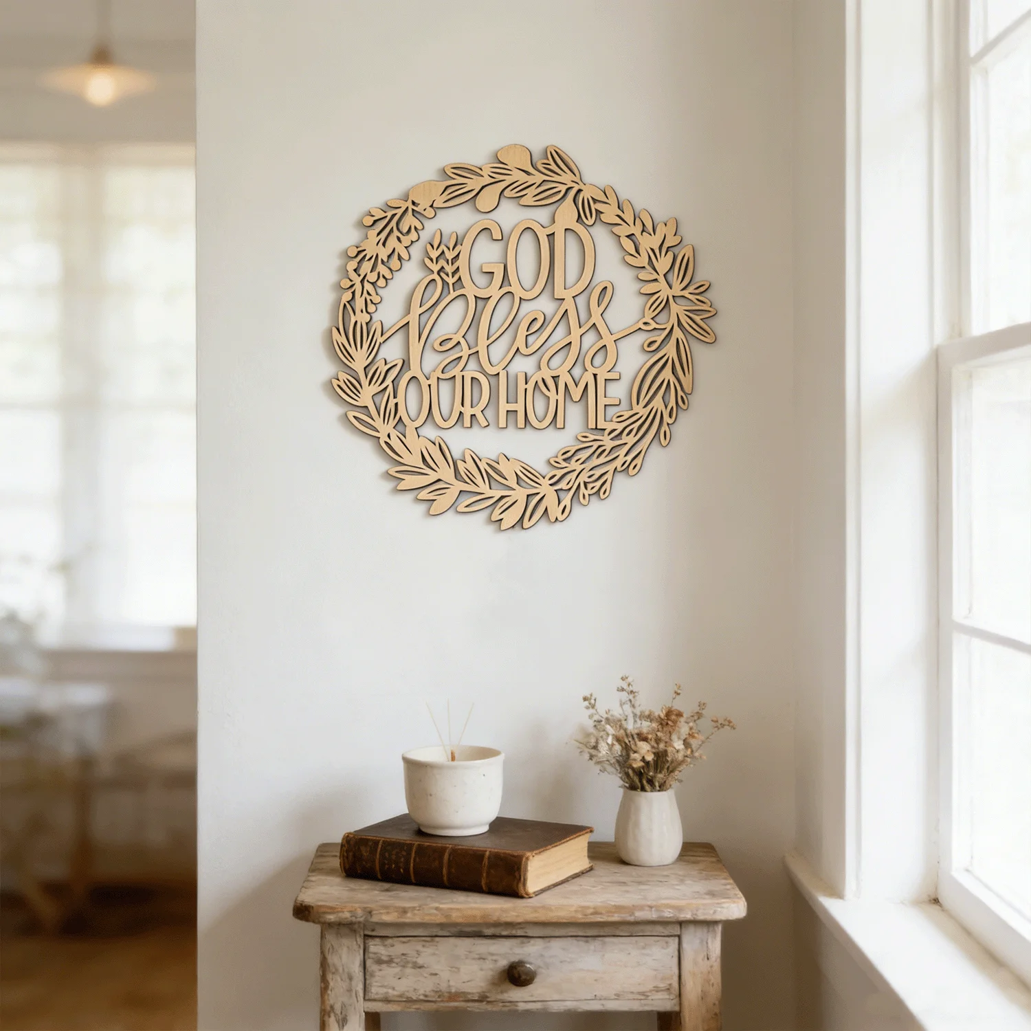 Home Sweet Home Botanical Wooden Wreath Home DecorRustic Wooden 