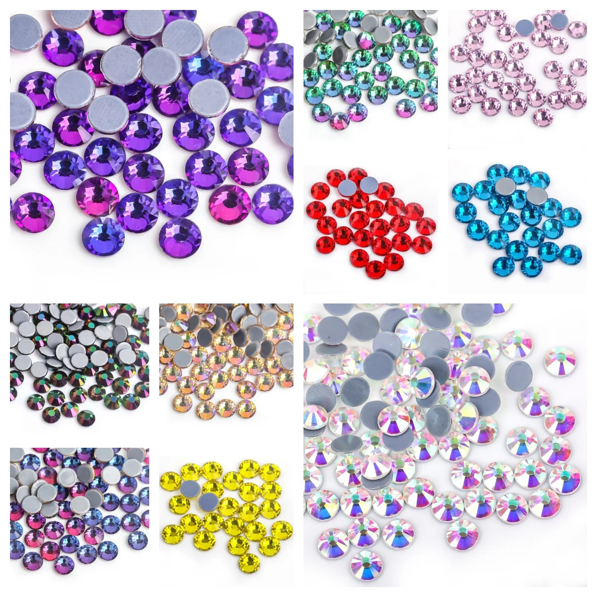 Todos los tamaños 40 colores Cristal AB Hotfix Rhinestones, Strass de cristal Hotfix Hierro en diamantes de imitación para costura de uñas y