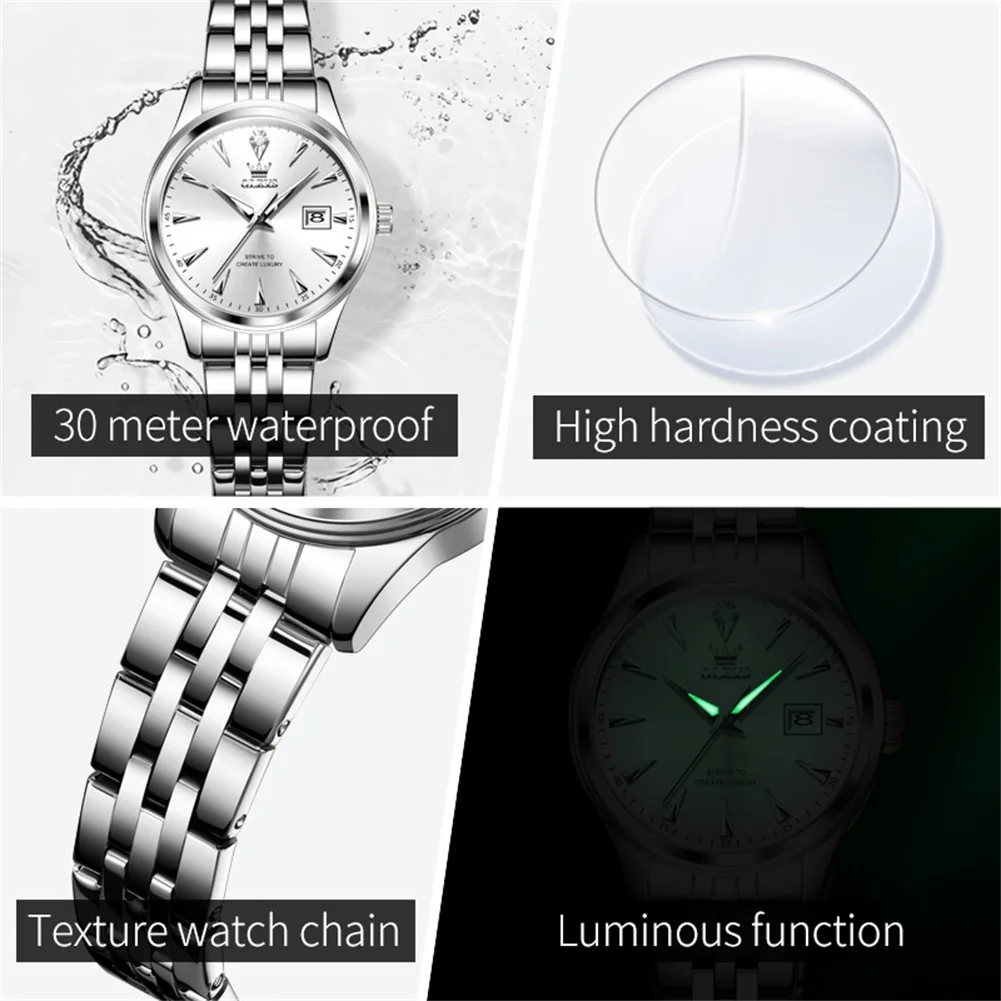 OLEVS Top Luxury Brand Couple Watch Waterproof Stainless Steel Quartz Watch for Men's and Lady's Date Lover Original Wristwatch