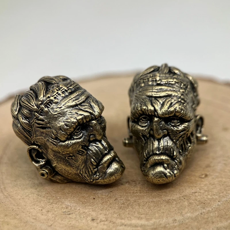 Crazy scientist Head Sculpture Brass Knife Bead EDC DIY Paracord Woven Bracelet Lanyard Pendants Accessories Outdoor Tool Charm - view 5