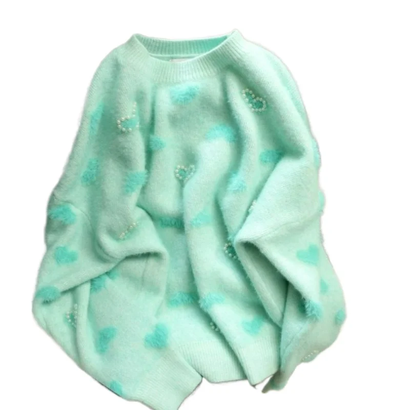 Konijnjacquard trui voor dames Losse casual relaxte gebreide trui met lange mouwen en contrasterende kleur voor herfst-winter