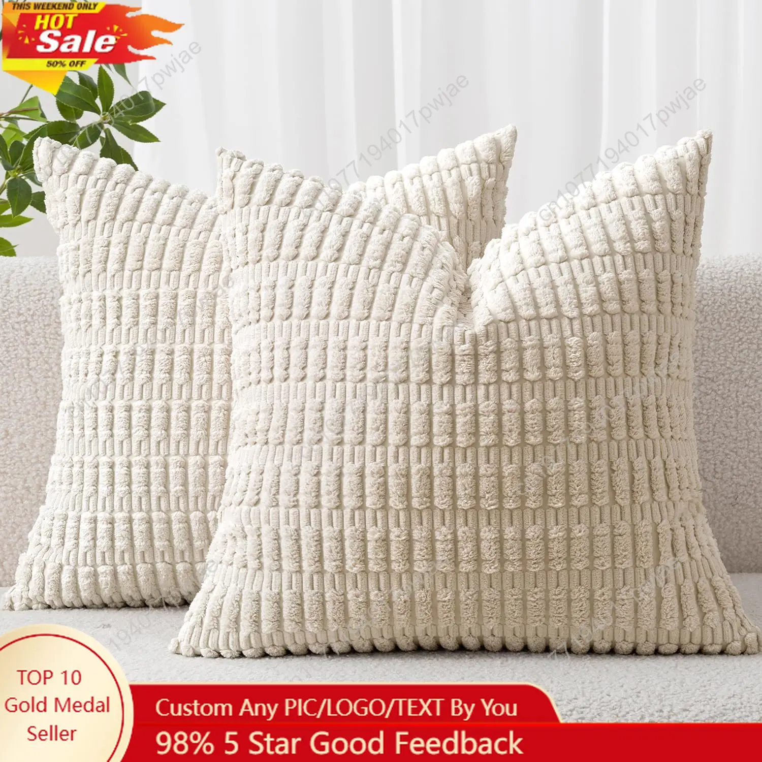 

MIULEE Pack of 2 Corduroy Decorative Throw Pillow Covers 18x18 Inch Soft Boho Striped Pillow Covers Modern Farmhouse Home Decor