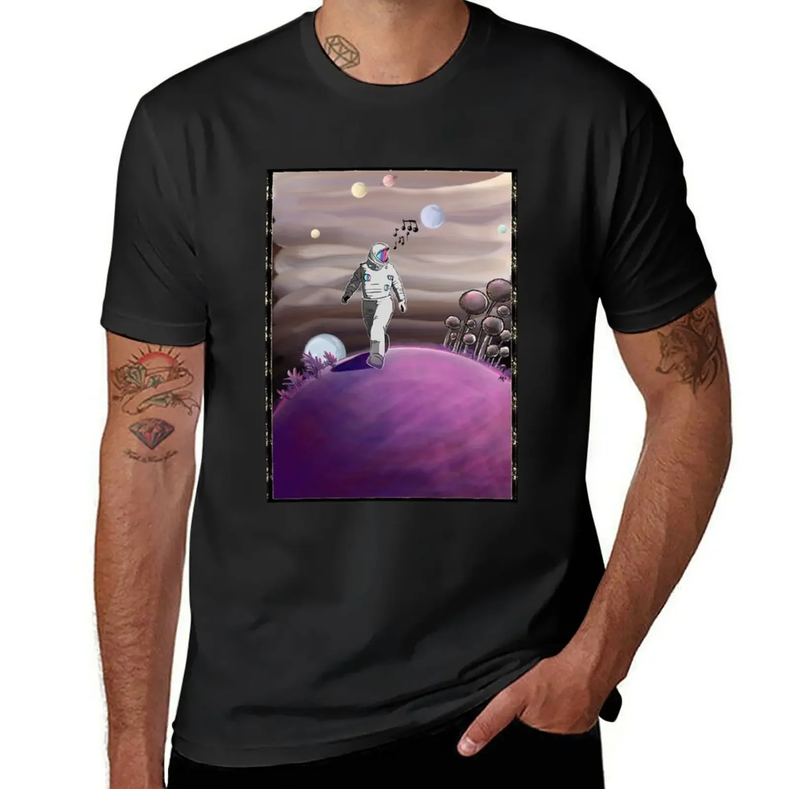 

Spaceman Stroll T-Shirt man t shirt boys animal print cute tops customizeds black t-shirts for men