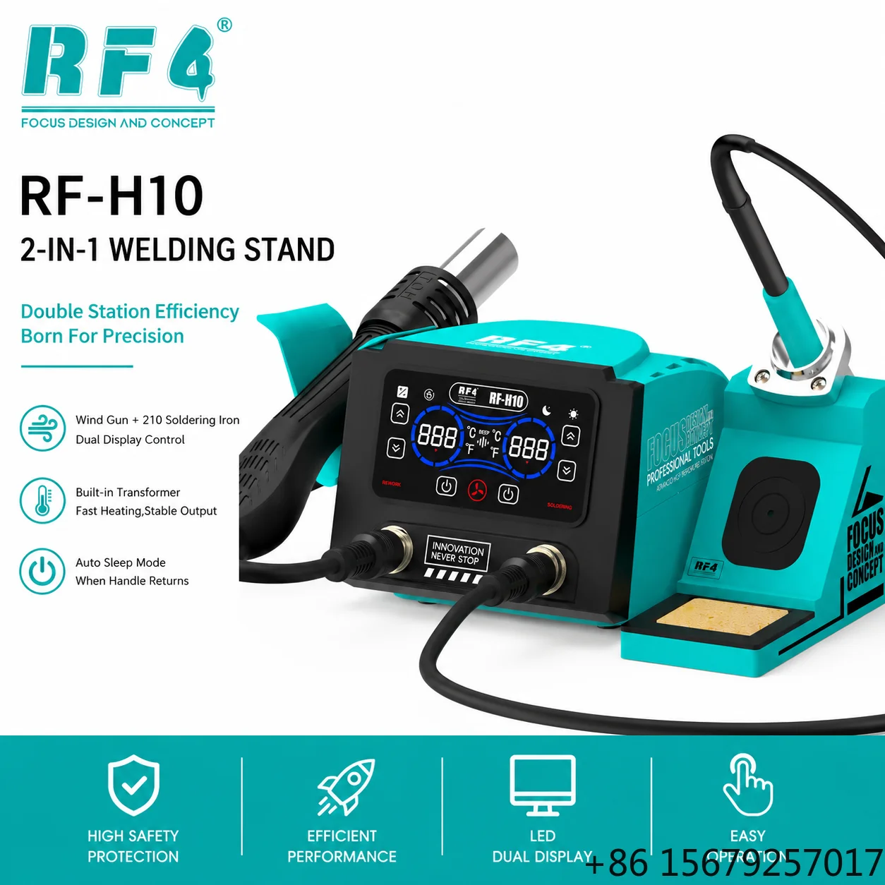 RF4 H10 2-in-1 Hot Air Rework Soldering Station Dual Display Digital Welding Station for Mobile Phone PCB Repair BGA Rework