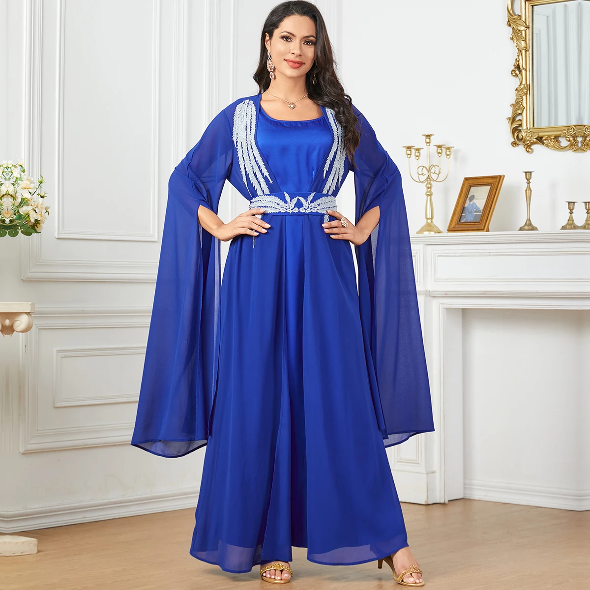 BNSQ Eid Ramadan Muslim Women Dresses Abaya 2 Piece Set Dubai Holiday Long Dress Belt Morocco Kaftan