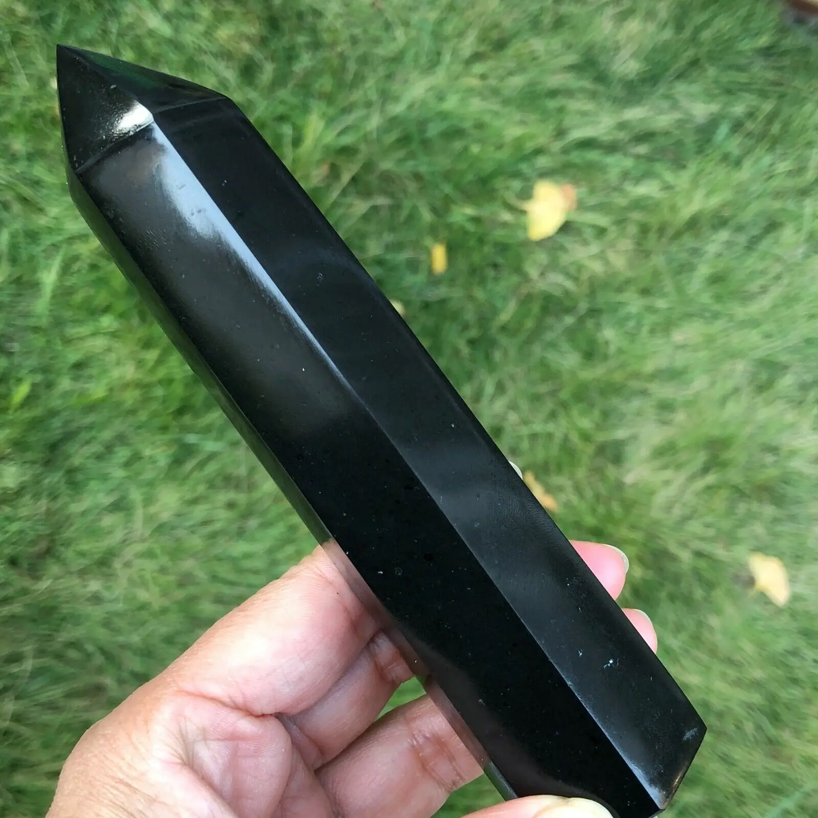 Natural Black Tourmaline Quartz Crystal Tip Healing Wand