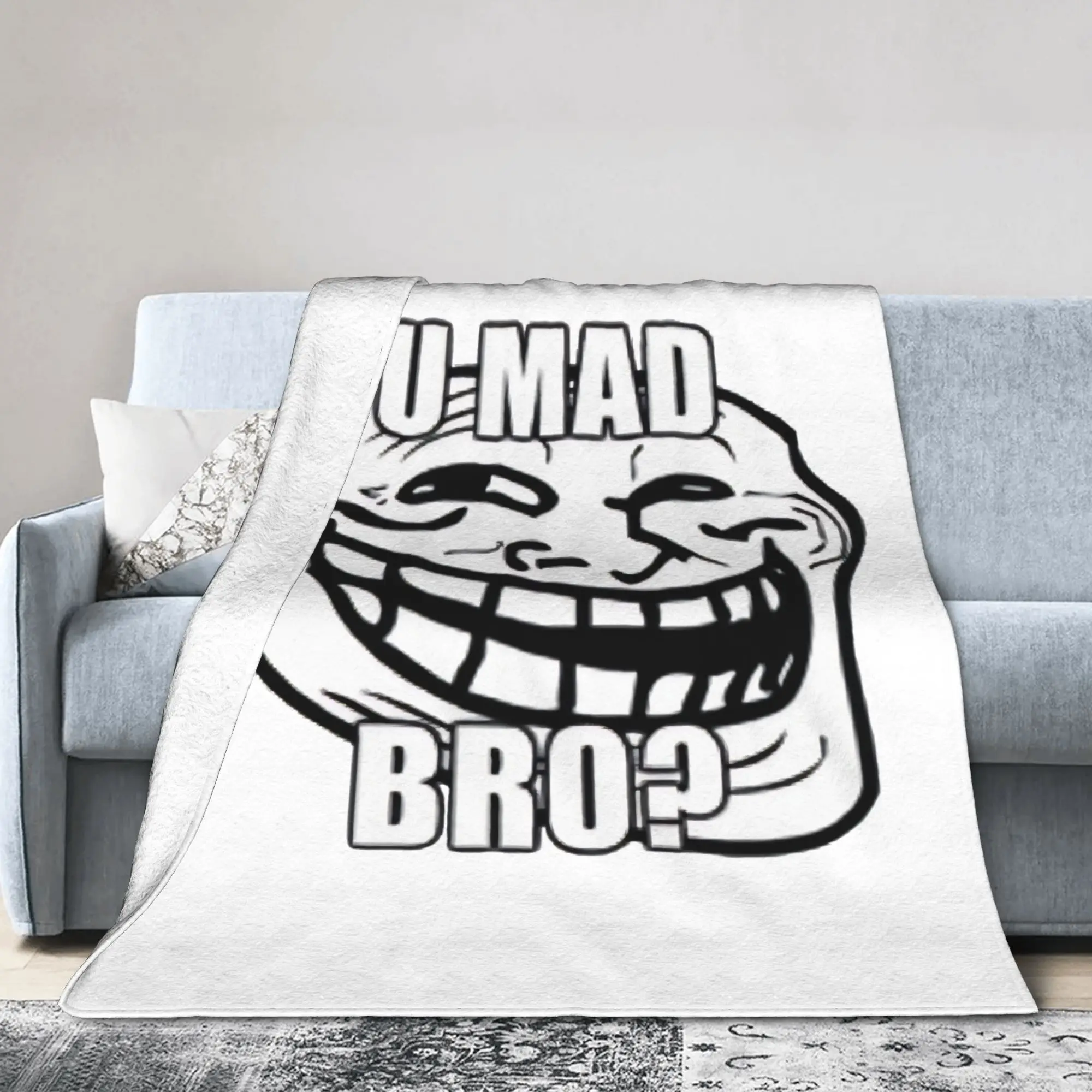 U Mad Bro Troll Face Memes Fuzzy Blanket  Comic Humor Fashion Throw Blanket for Quilt Warm
