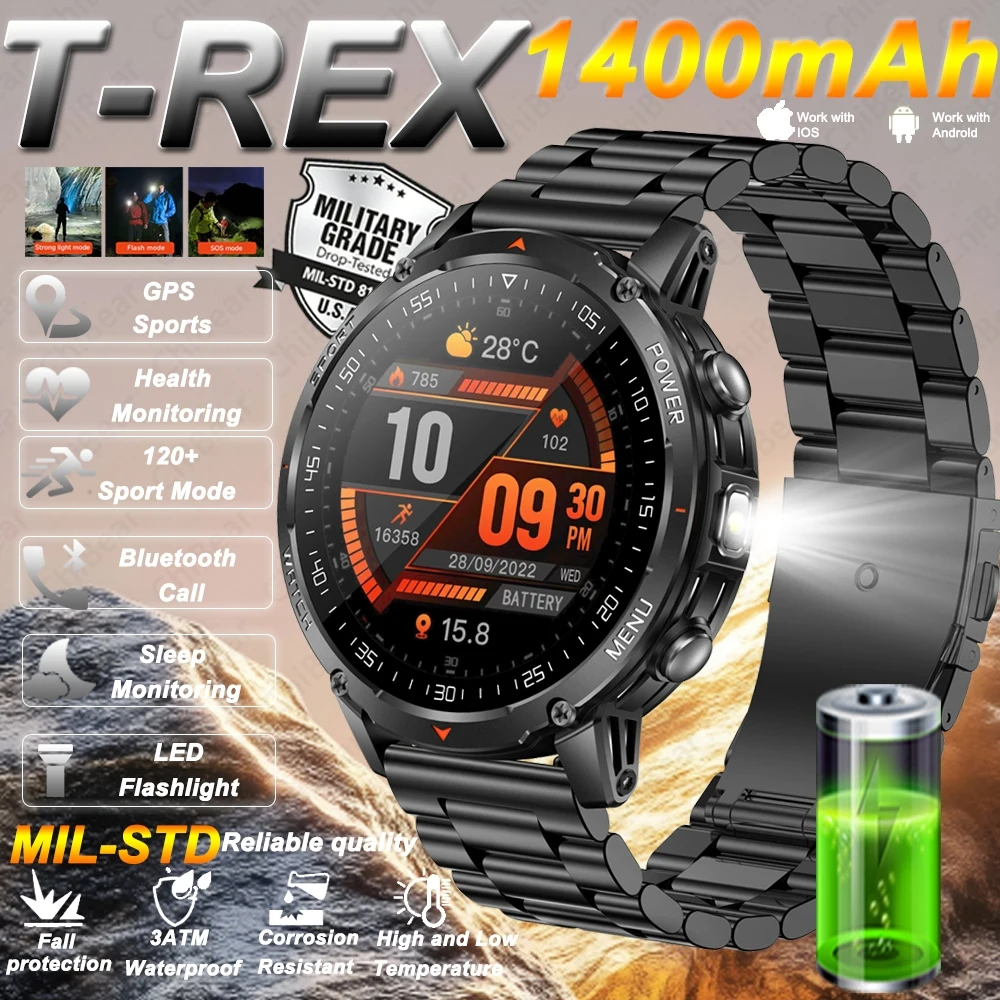 

2026 New T-Rex 3 Ultra 1400mAh Smart Watch 3ATM Waterproof Outdoor Sports GPS Track Heart Rate Bluetooth Call Smart Watch Men