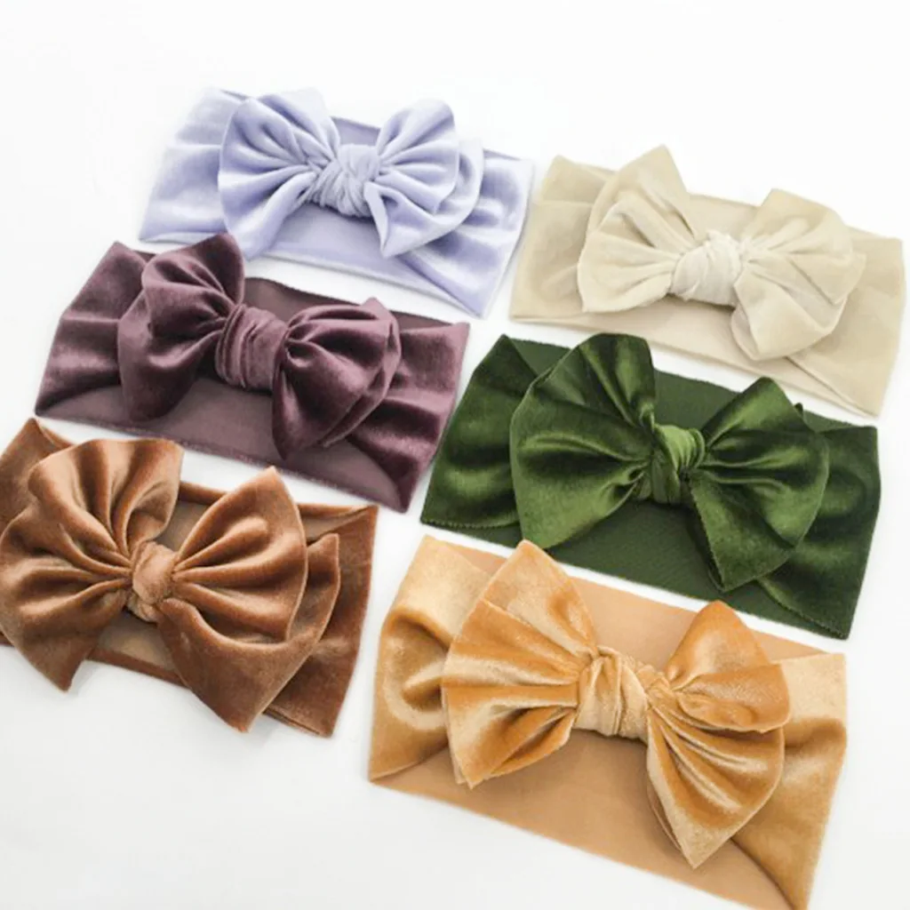 

Solid Velvet Baby Bow Winter Headband for Newborn Boys Girls Handmade Elastic Hair Bands Boutique Vintage Turban Headwraps