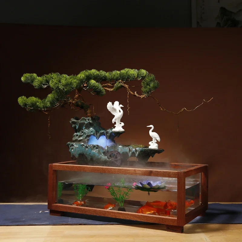 Living Room Entrance Desktop Fish Tank Moving into the New House Opening Gift Small Loop Water Fountain Rockery Ceramic