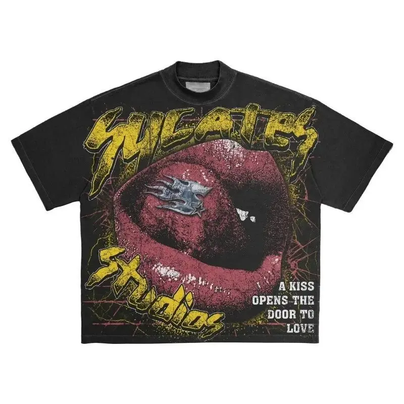 Kurzarm American Street Devil Dark Style Skull Casual Loose Herren Kurzarm T-Shirt Damen 3D Paar Gleicher Stil Y2k