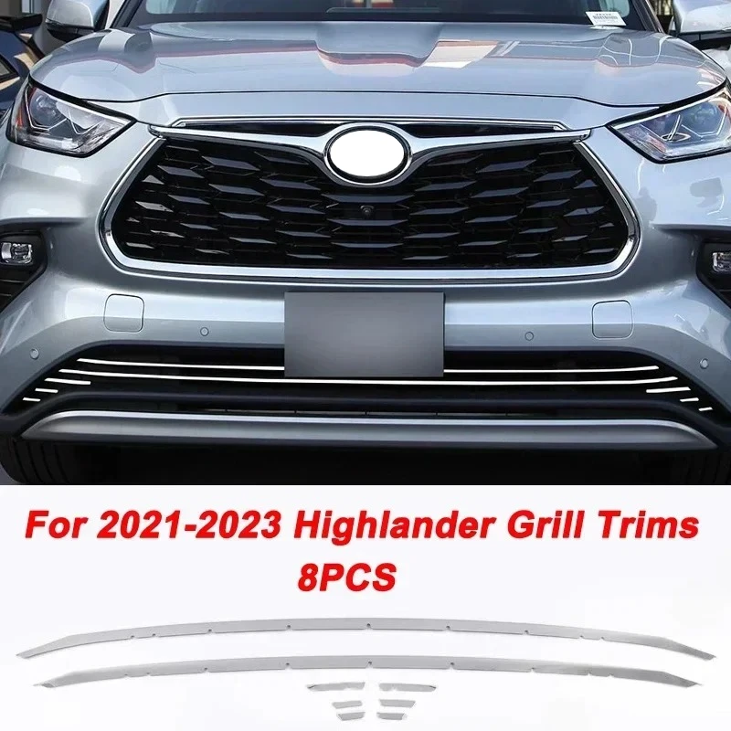 FIt For  2021 2022 2023 Toyota Highlander XU70 Kluger Grills Grill Cover Trims Decoration Accesseris 8PCS 304 Stainless Steel