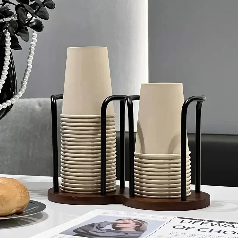 Disposable Cup Storage Holder Rack Shelf  Tea Cups Wood Dispenser with Longer Stick Mug Display Stand Organizer Supplies