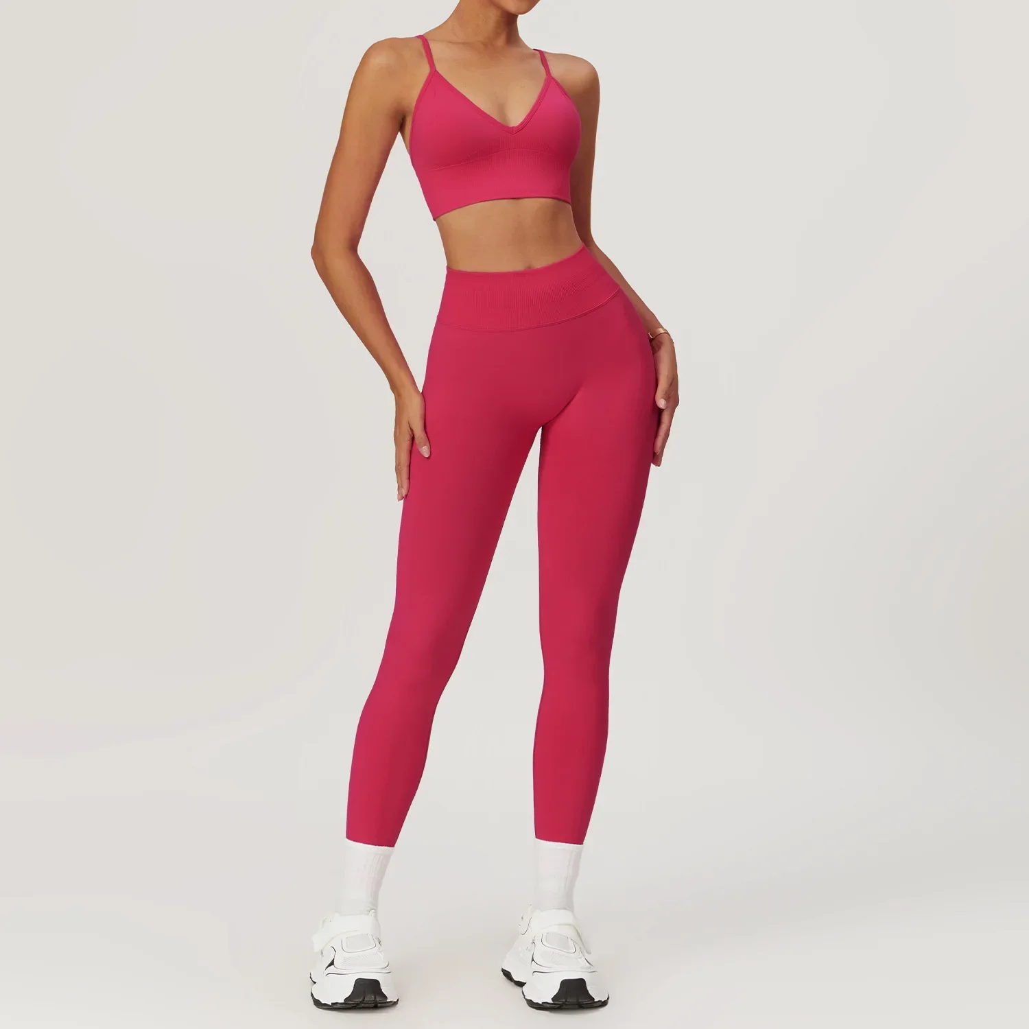 Set da Yoga senza cuciture 2 pezzi completi da palestra completi da allenamento per donna pantaloncini a vita alta completi Fitness Running Push Up