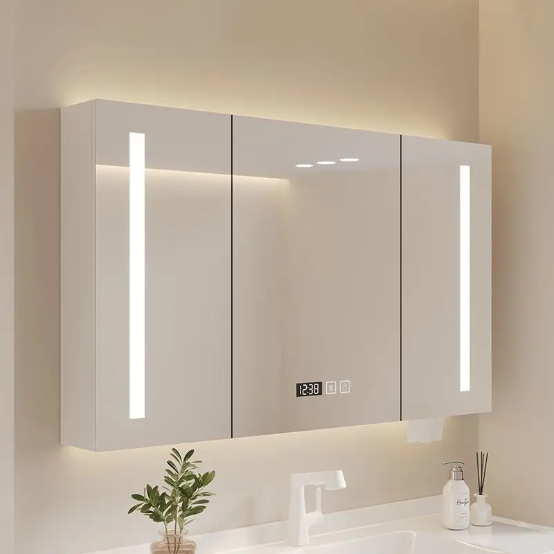 Armoire à miroir de salle de bain, lumière stratifiée de porte en verre murale, support de miroir de salle de bain, rangement séparé