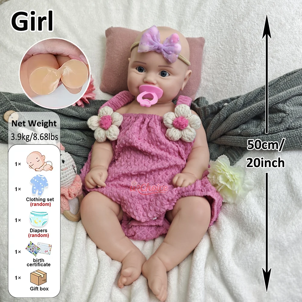 Adorable muñeca Reborn de silicona Artificial de 50CM para niña recién nacida con ojos abiertos para coleccionistas y alivio de la soledad