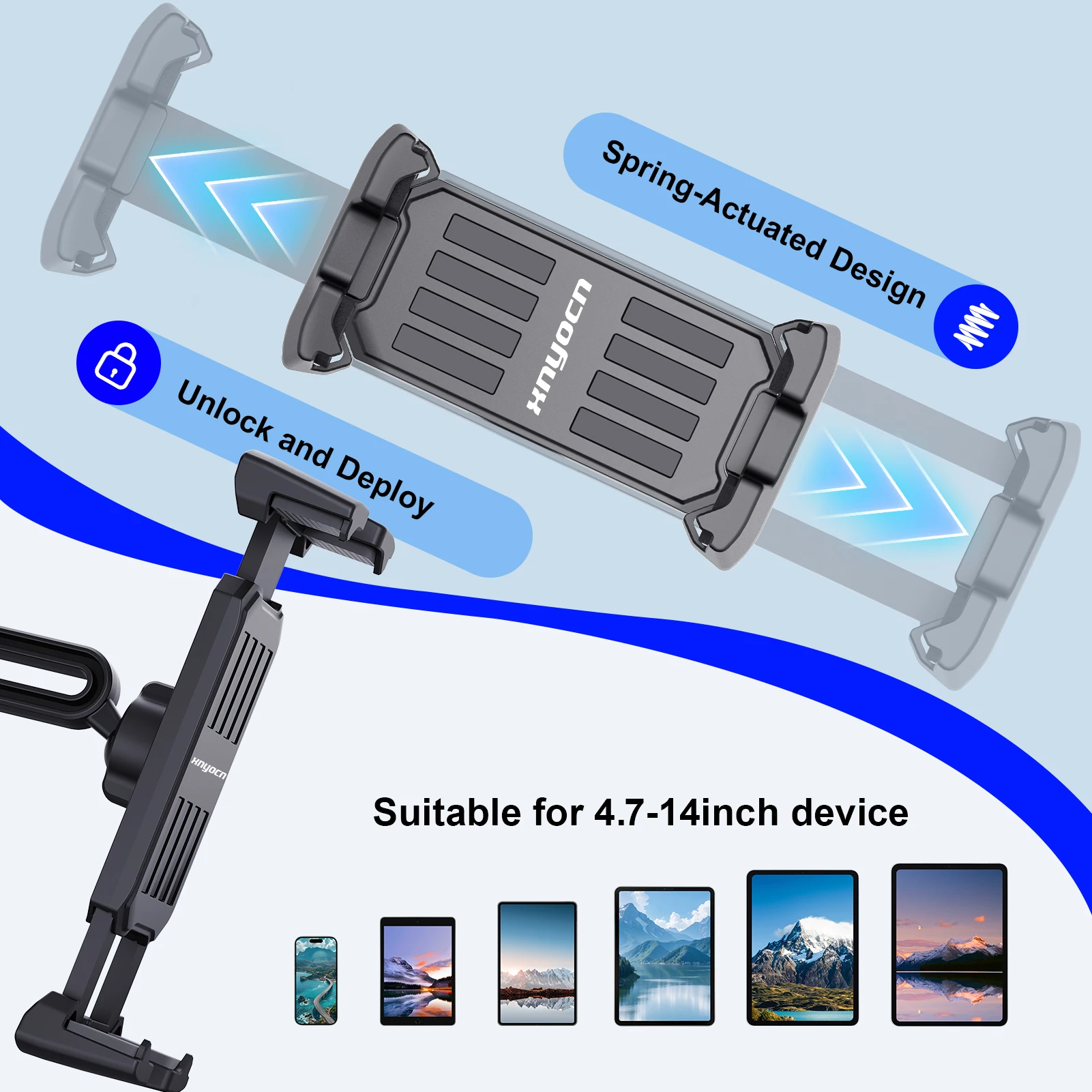 Großer Saugnapf-Autohalter für Tablets und Smartphones von 4-14 Zoll für Armaturenbrett, Windschutzscheibe, Schreibtisch und Wand, kompatibel mit iPad und Samsung – Detail 4