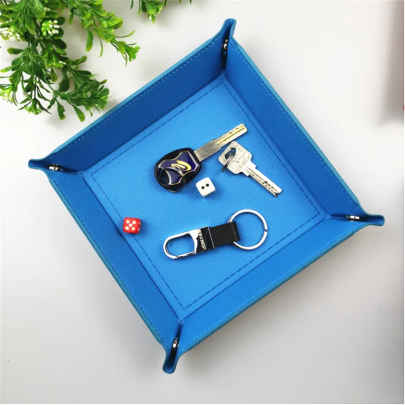 Creative Folding Tray PU Leather Valet Trinket Collapsible Phone Key Wallet Coin Desktop Storage Sundries Box Bins Accessories