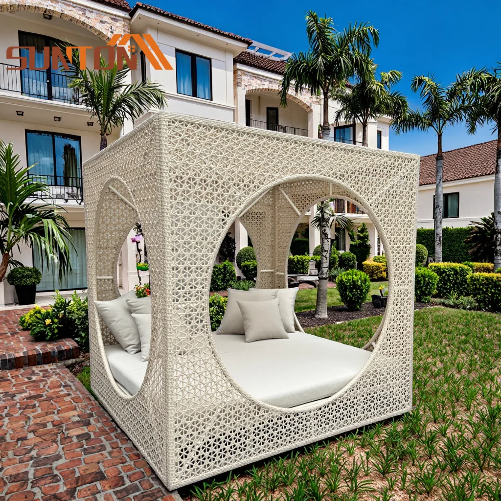 Relax Seat Outdoor Garden Sofa Solarium Bed Beach Furniture Luxury Large Aluminum Frame Rattan Waterproof Cloth Padded Sofa Bed