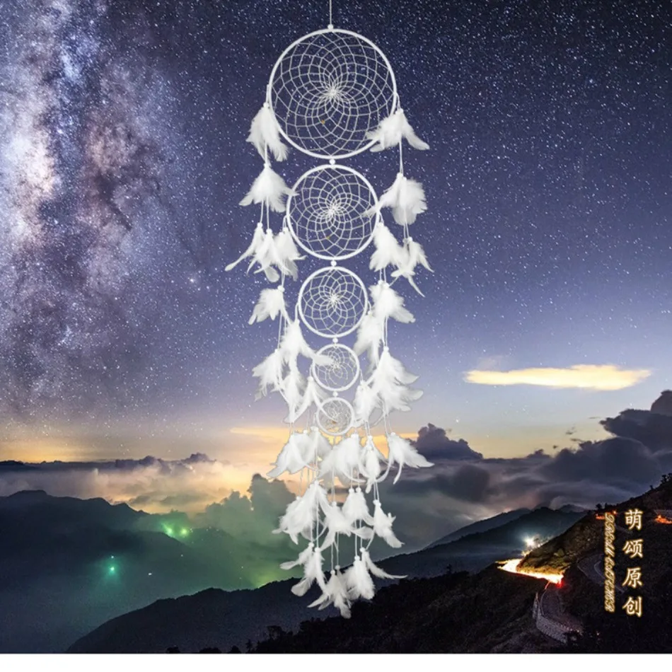 

Ловец снов из чистого белого пера - удлиненный фон в этническом потолке, подвесной для домашнего декора в стиле бохо, подарок в индейском стиле