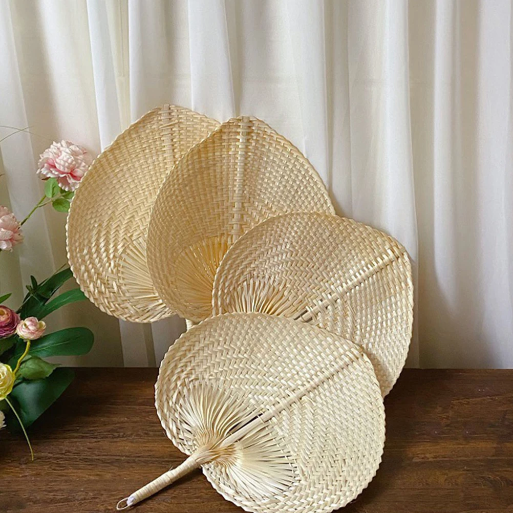 

4 Pcs Bamboo Fan Hand Weave Fans Handheld Shine Cooling Portable Decorations Woven Handmade Travel