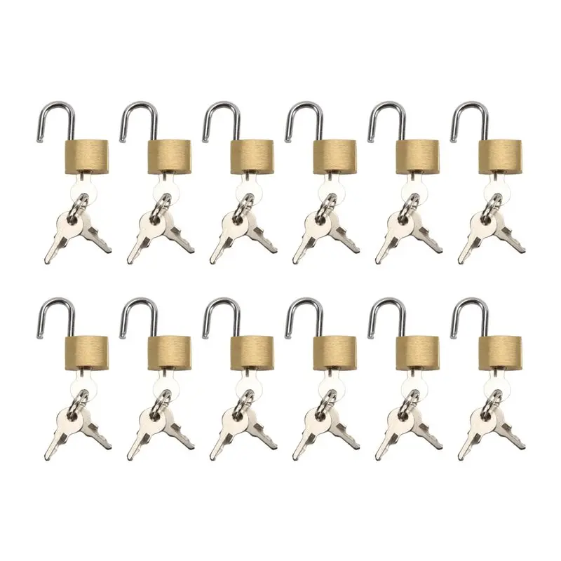 12 Pack Mini Padlock Small Padlock Solid Brass Locks Brass With 3 Key For Luggage Lock,Backpack,Gym Locker Lock,Suitcase Lock-A6
