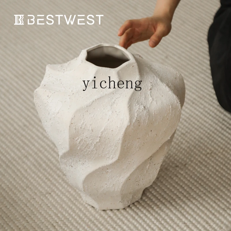 L7-8 ceramic vase wabi sandy wind coarse pottery pot ornament decorative flower ware living room large premium