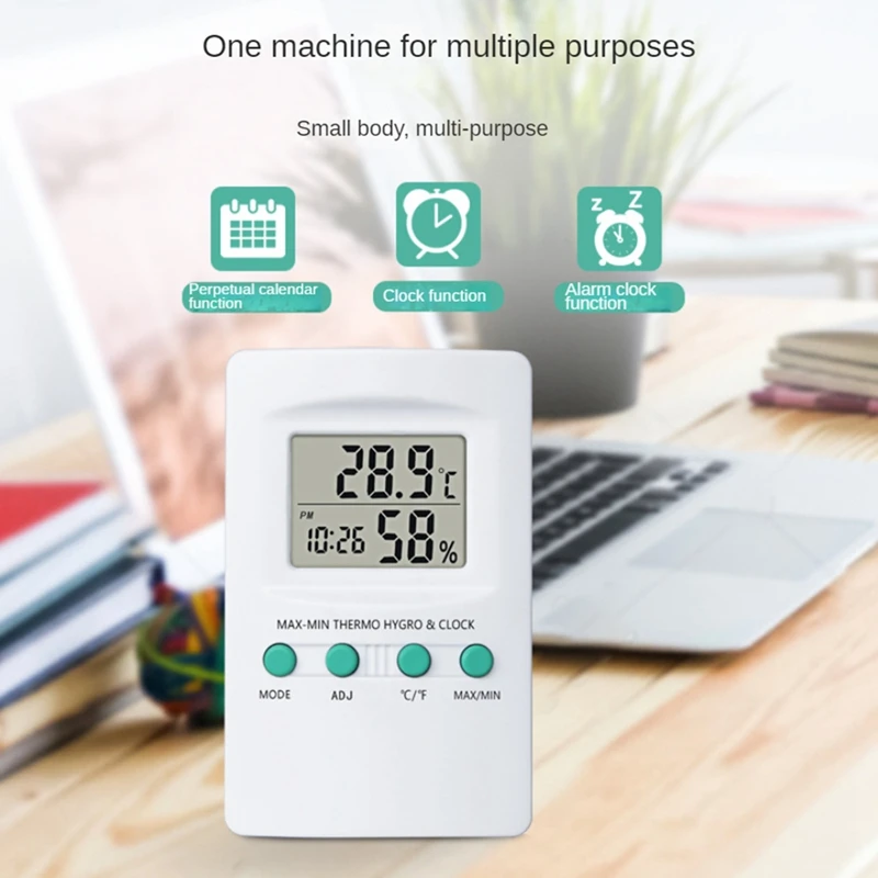 

Multi-Function Digital Temperature And Humidity Meter With Clock Humidity Temperature ℃/℉ Function For Family And Office