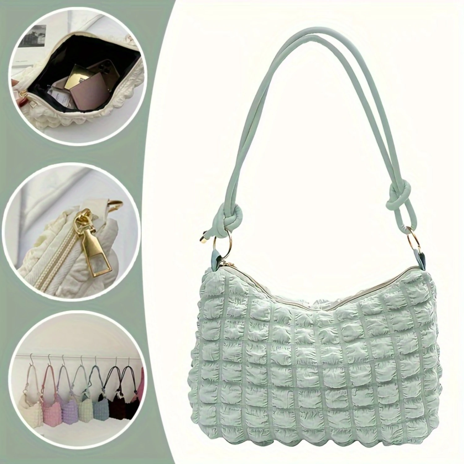 

Cloud Ruched Handbag, Bubble Pleated Shoulder Bag, Trendy Solid Color Crossbody Purse For Women