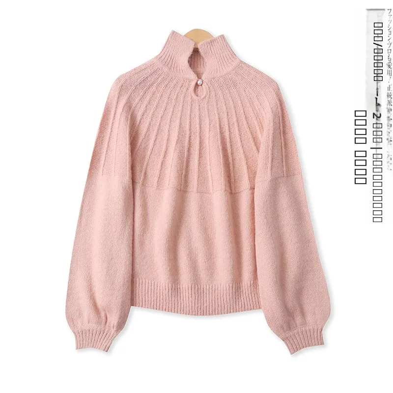 ファイオナブルニットセーター春新作スレレディースオールマッチルーズワンボタンオーバーヘッドロングスベニットトップ