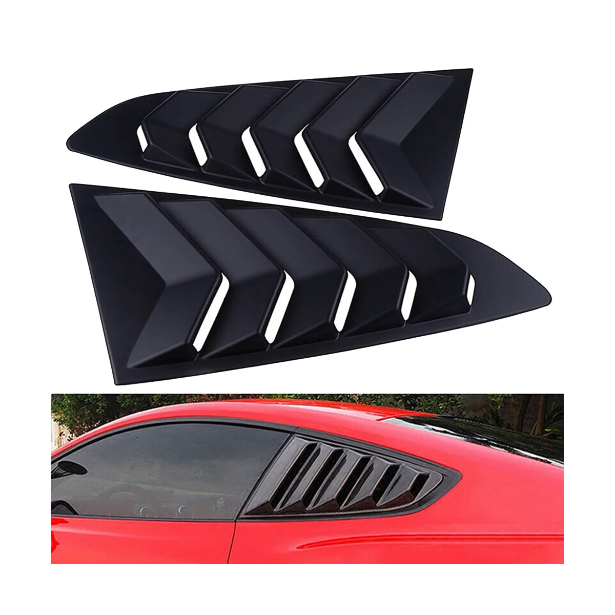 Matte Black Rear Side Vent Quarter Window Louver Shutter Cover Trim for 2015-2022 Ford Mustang