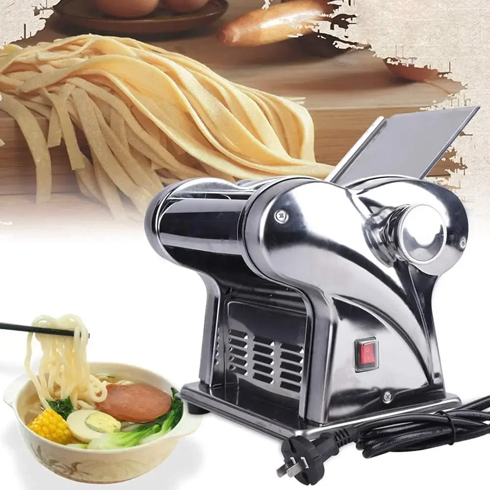 135W 110V Electric Pasta Maker Machine Stainless Steel Noodles Dumpling Dough Skin Maker, Double-Knife Pasta Extruder Silver 1.5