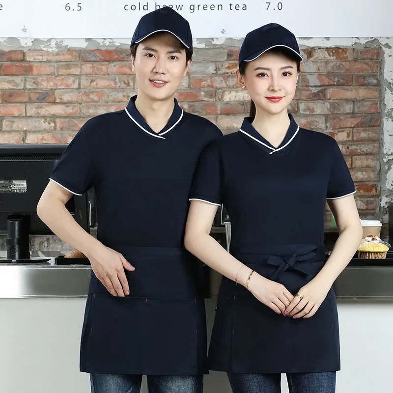 

Fast Food Restaurant Waiter Workwear Short-Sleeved Barbecue Shop Milk Tea Shop Coffee Shop Front Desk Staff Summer Clothes Custo