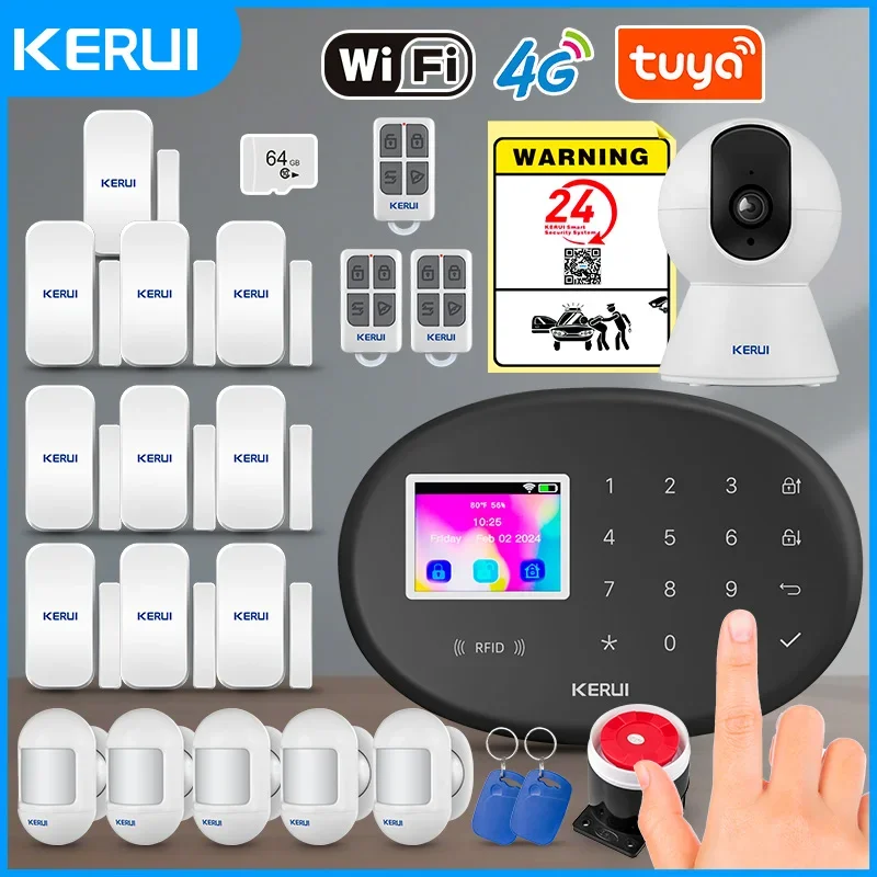 

KERUI 4G/2G + WiFi Home Security Alarm System with PIR Motion Detector Door Sensor Tuya Smart Burglar Alarms Wireless Zones W204