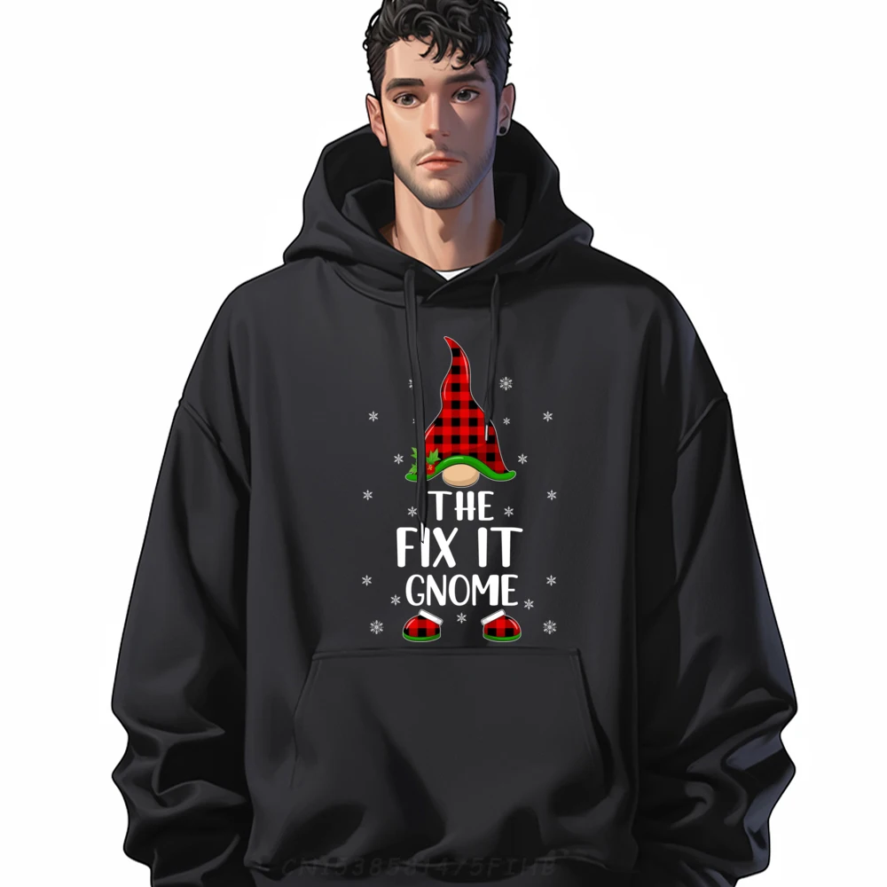 

Red Buffalo Plaid Matching The Fix It Gnome Christmas Graphic Pullover Hoodies Men Natural Luxury Clothes Men Mother's Day