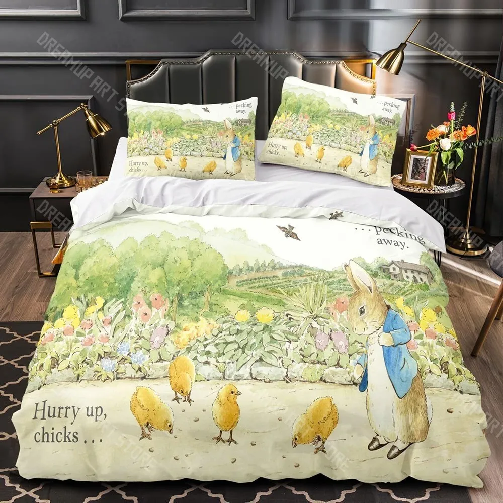 3D Printed Peter Cartoon Rabbit Bedding Set for Boys Girls Duvet Cover Pillowcase Twin Queen King Full Single Double Sizes