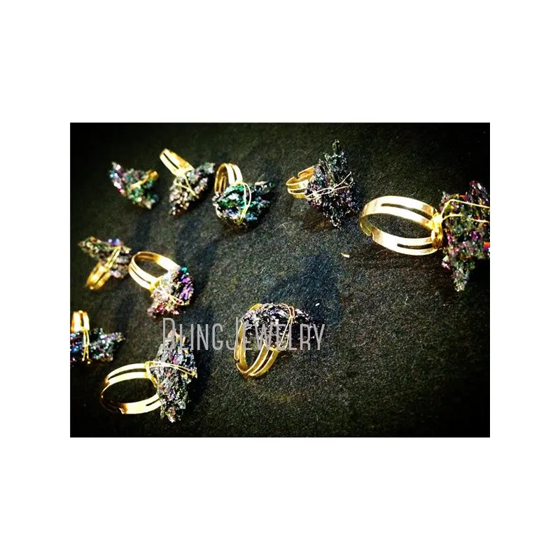 RM13650 Rainbow Quartz Druzy Cluster Ring Gold Or Silver Plated 