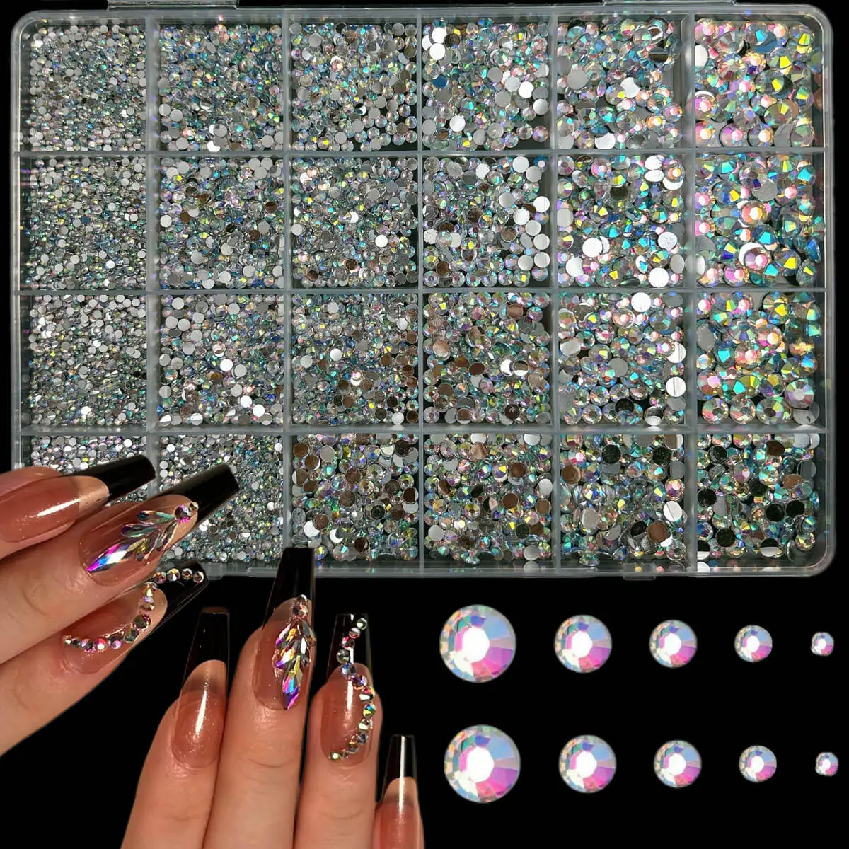 1 boîte de perles multicolores en résine à fond plat, décoration Nail Art, strass colorés, breloques pour ongles, pièces de manucure polyvalentes à faire soi-même