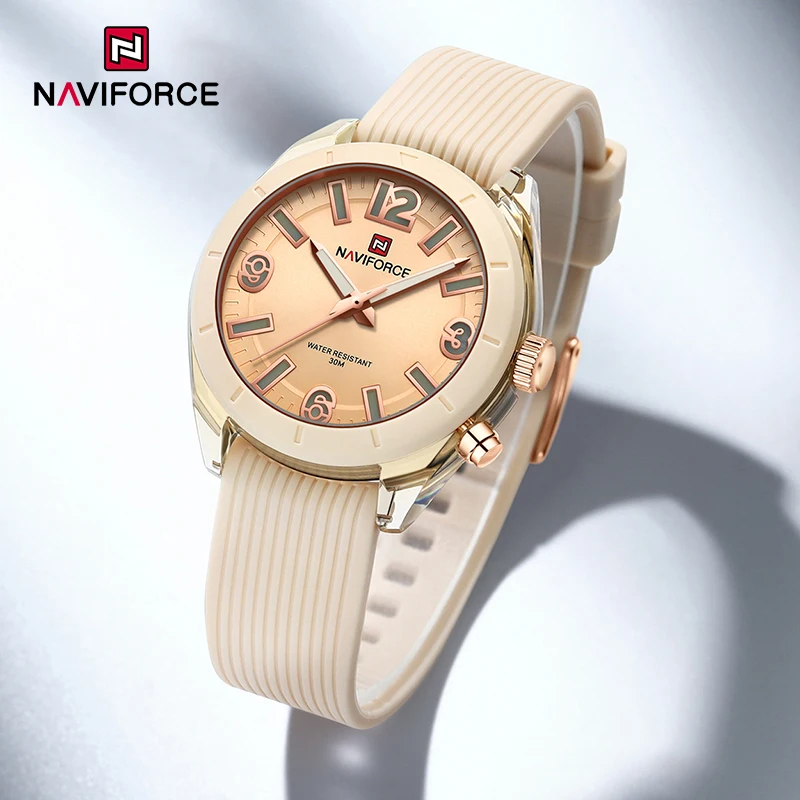 NAVIFORCE-relojes de cuarzo para mujer, pulsera informal resistente al agua, correa de sílice, tendencia