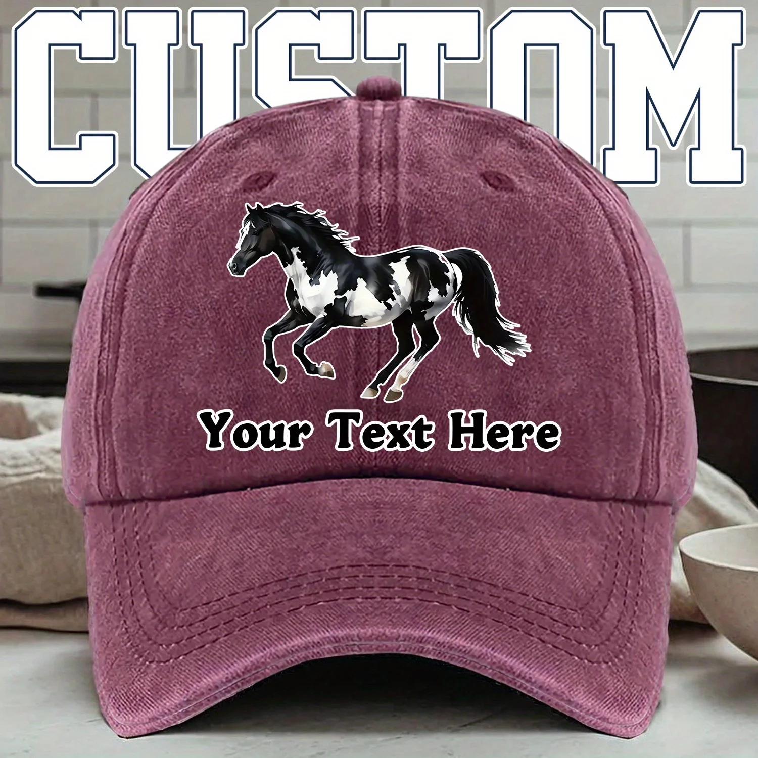 Customizable Black and White Horse Print Baseball Cap - Adjustable, Lightweight Polyester, Machine Washable, Multiple Colors
