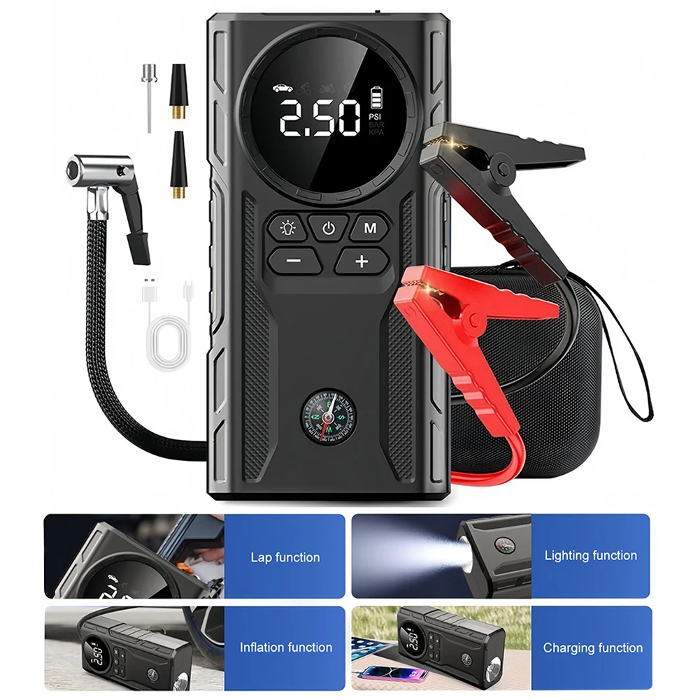 39800mAh Car Wireless Air Pump with Light Jump Starter Portable Car Inflator Pump Power Display Car Tire Inflator for Car Tires