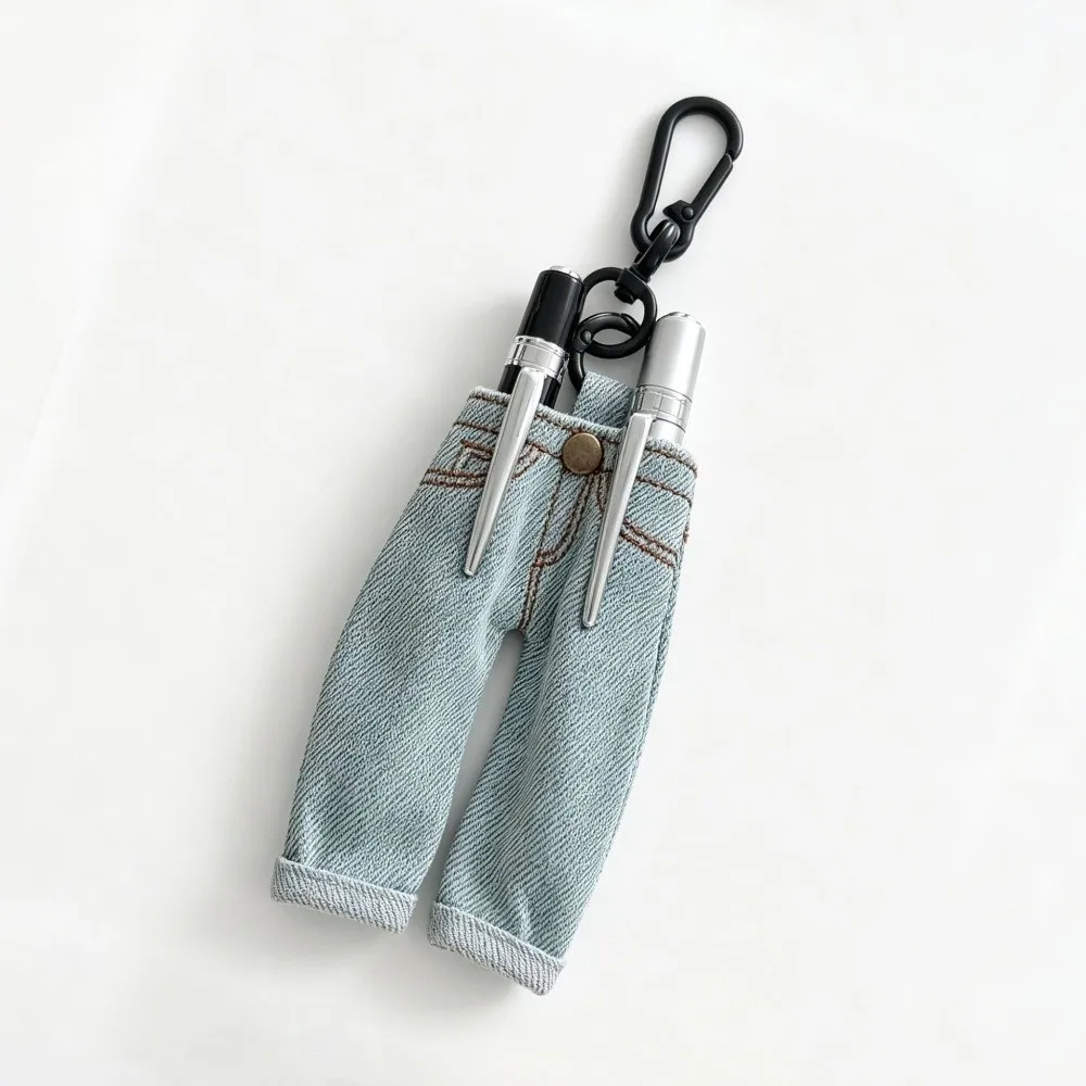 Multi-functional Denim Jeans Pen Bag with Keychain Retro Trousers for Pens Mini Creative Pen Holder Pendant Stationery
